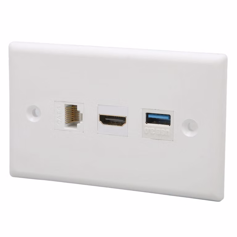 Piastra a muro HDMI con 3 porte, CAT6, USB3.0, piastra di connessione senza saldature, piastra multimediale per montaggio a muro