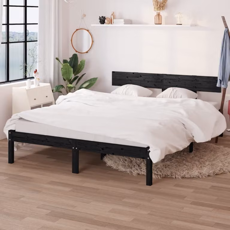 The Living Store Letto in legno massiccio di pino nero 150x200 cm