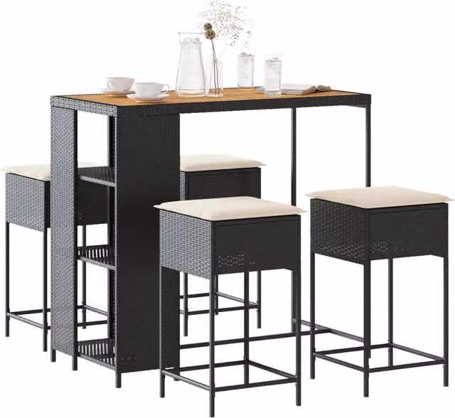 Set Bar da Giardino 5 pz con Cuscini in Polyrattan Nero 3261497
