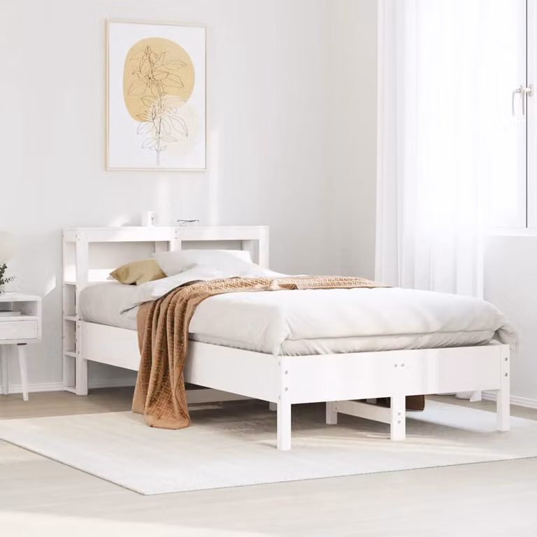 Letto vidaXL in legno massello di pino bianco con ripiani laterali L/P/H: 200 x 120 x 82 cm