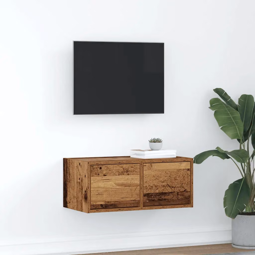 Mobile Porta TV vidaXL in Legno Antico Marrone con Supporto a Parete L 60 cm x P 31 cm x H 25,5 cm
