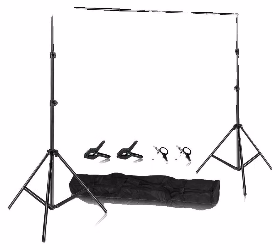 Set di stativi per fondali fotografici, sistema di supporto regolabile, struttura resistente, 2600 x 3000 mm, flessibile senza sacchi di sabbia