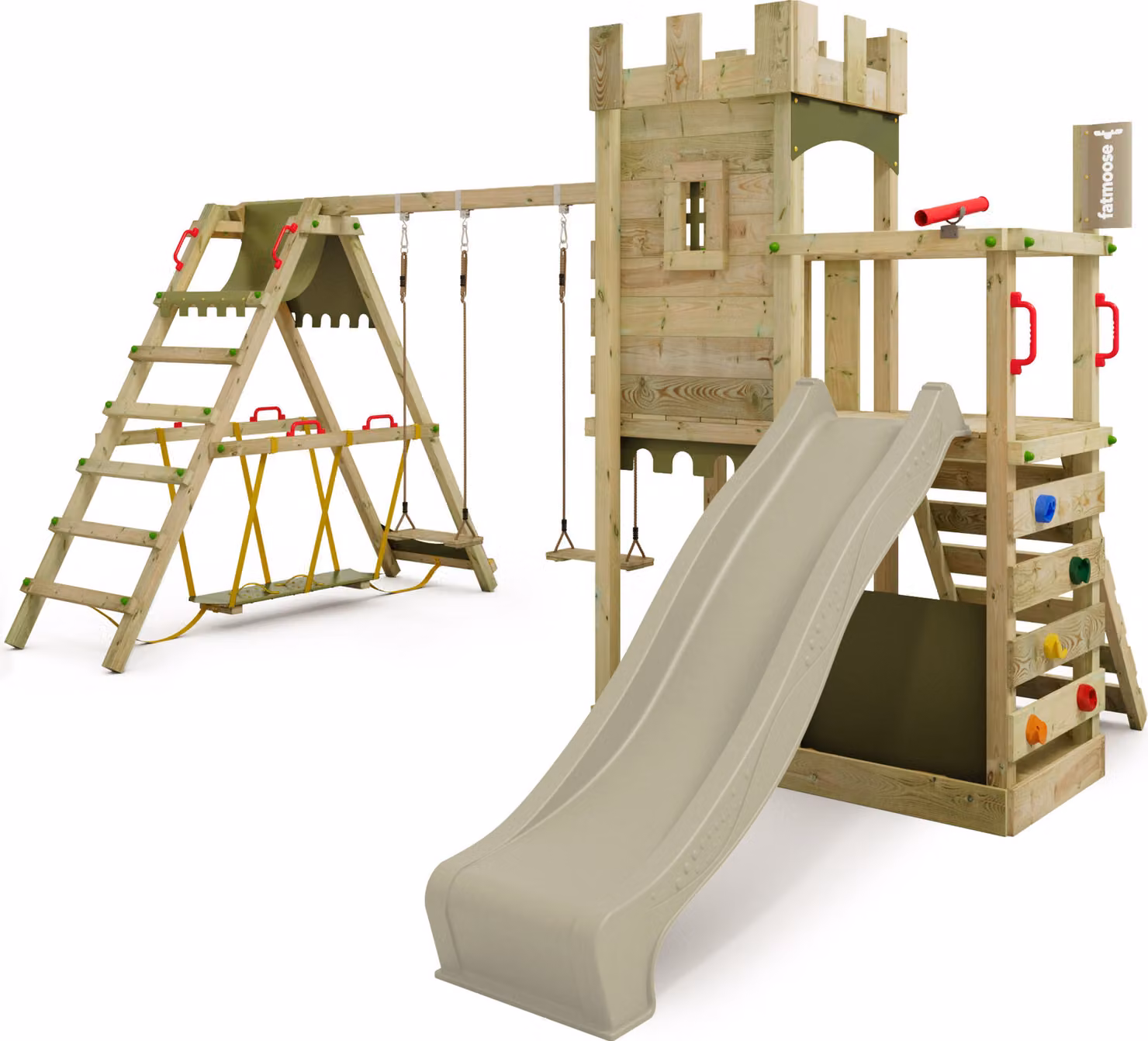 Castello dei cavalieri Fatmoose BoldBaron Boost XXL: torre da arrampicata con struttura a surf in verde salvia