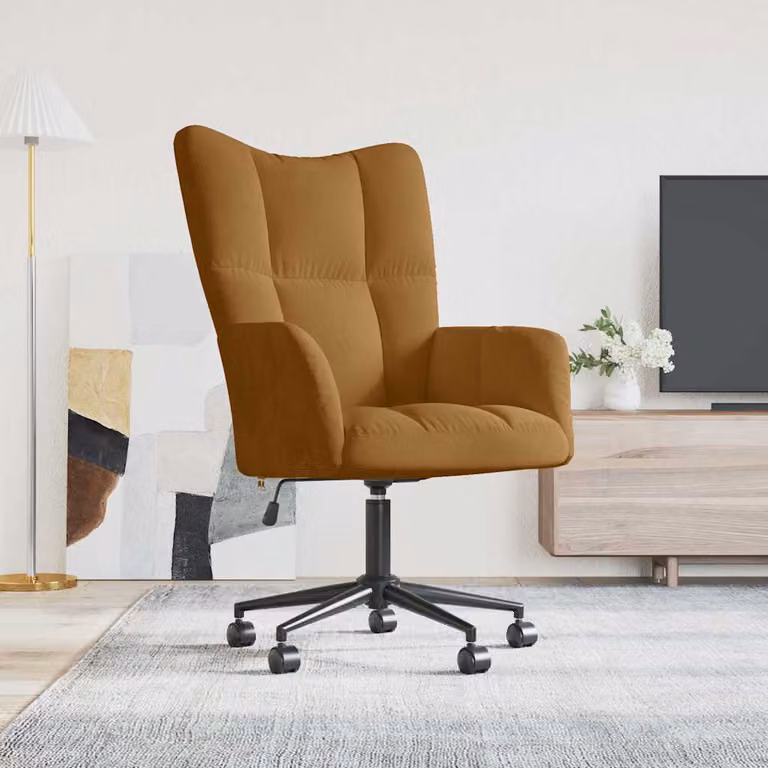 vidaXL Poltrona Relax Moderna in Velluto Marrone con Braccioli e Ruote, Girevole 360 Gradi