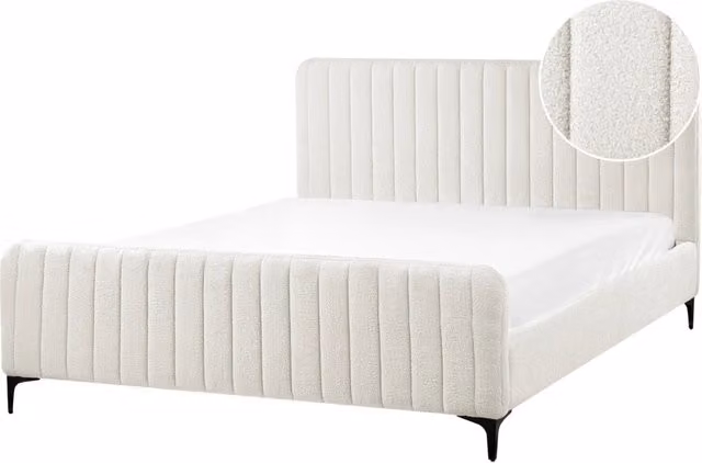 Letto in bouclé bianco sporco UE Matrimoniale 160 x 200 cm Testiera Imbottita con Gambe in metallo Design moderno