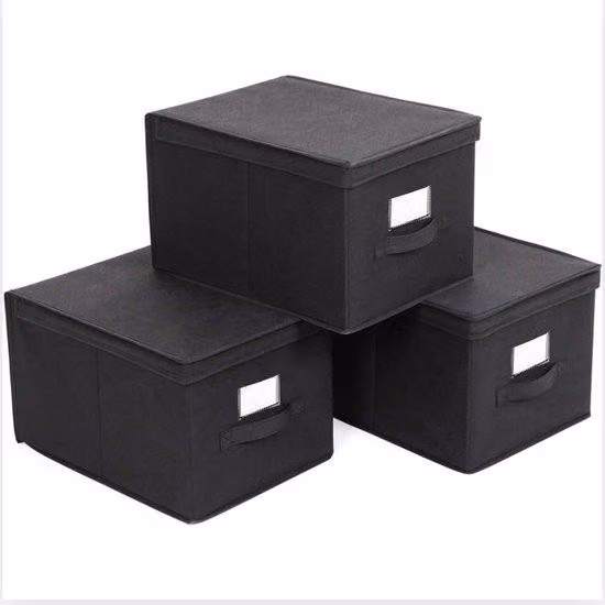 Scatola portaoggetti nera 40x30x25 cm, set da 3 pezzi