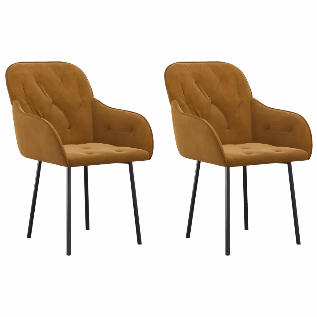 Set di 2 sedie da pranzo vidaXL in velluto marrone con struttura in metallo e plastica per soggiorno o sala da pranzo – 2