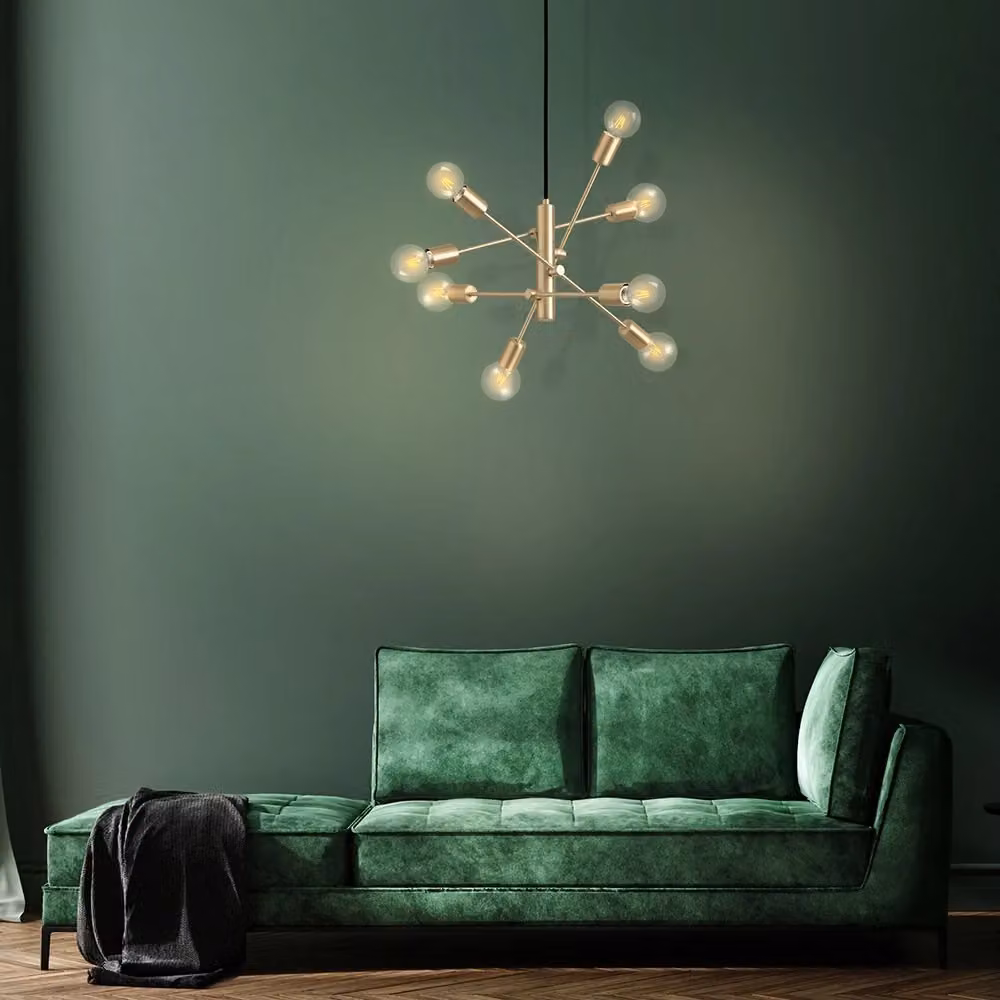 Lampadario a sospensione industriale Eglo Gradoli con 8 luci in metallo, disponibile in ottone spazzolato o nero – 2