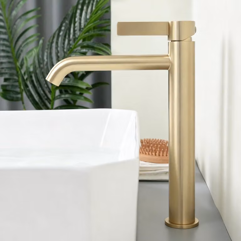 Miscelatore monocomando per lavabo, finitura oro spazzolato, 1 pezzo