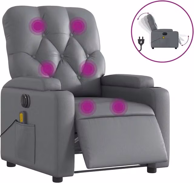 Poltrona Relax Elettrica Reclinabile in Similpelle Grigia con Braccioli e Struttura in Schiuma