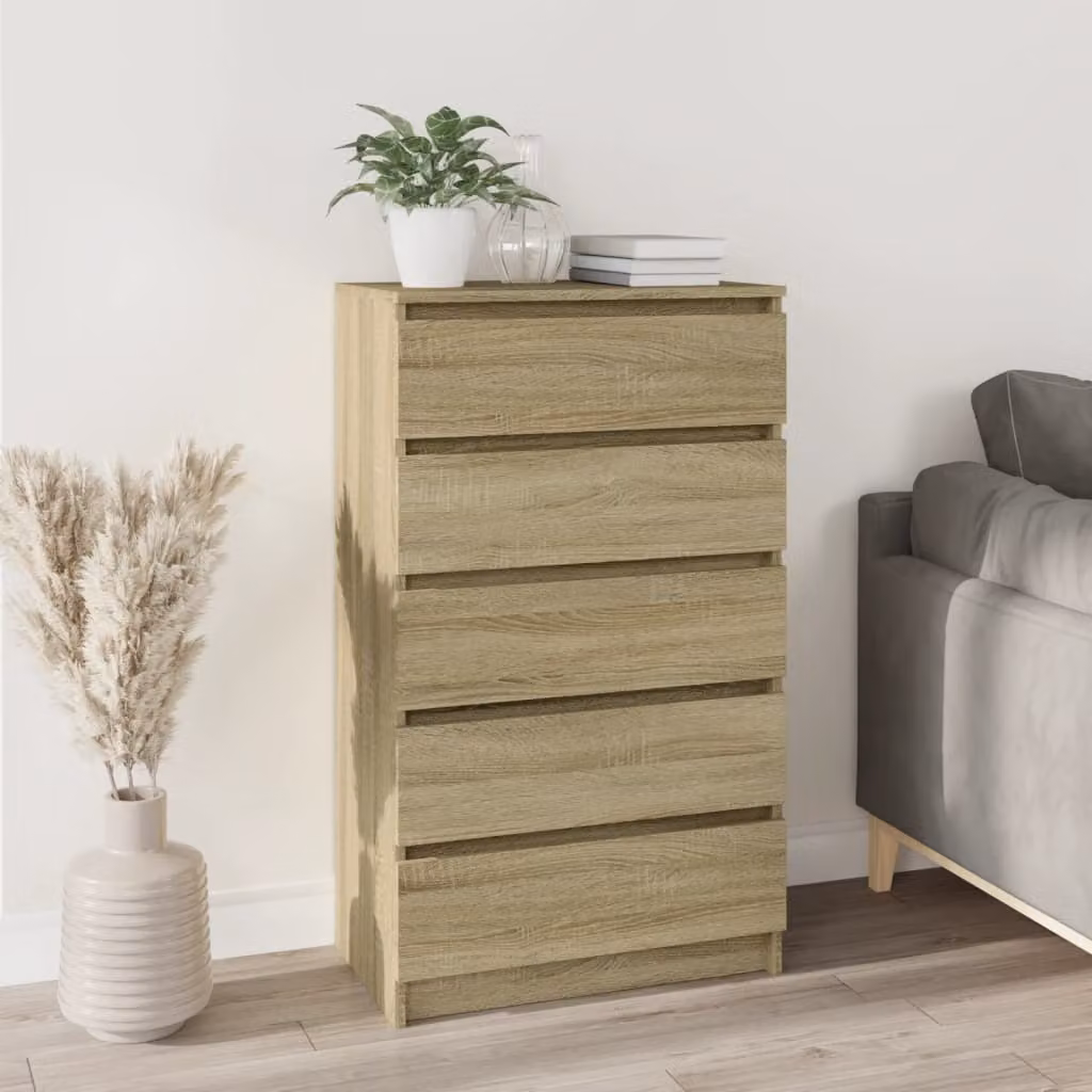 The Living Store cassettiera rovere Sonoma 60x36x103 cm materiale in legno