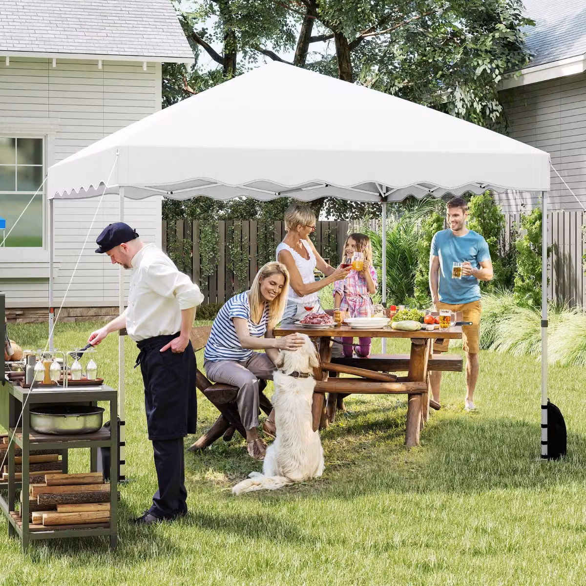 Tenda a baldacchino pop-up Costway per feste ed eventi, rifugio da patio pieghevole con borsa con ruote, Bianco, L/P/H: 300 x 300 x 286 cm
