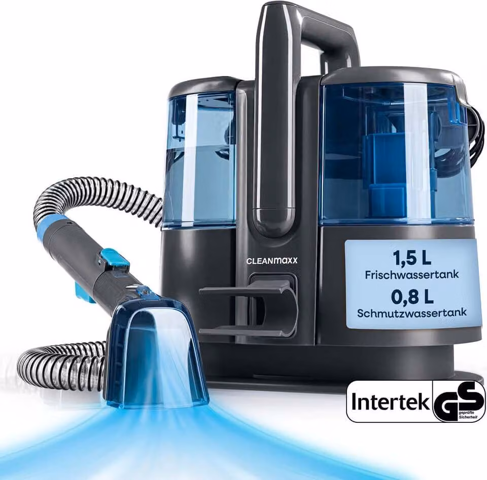 CLEANmaxx pulitore per tappezzeria e tappeti 600W grigio/blu con serbatoio per acqua dolce e di processo