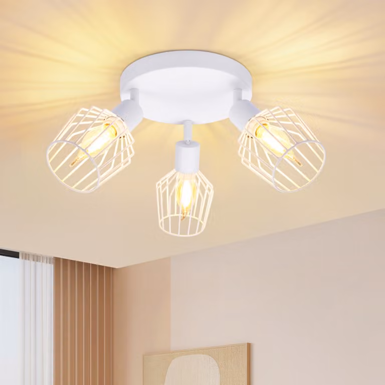 ZMH Faretto da soffitto bianco a 3 fiamme - Faretto da soffitto rotondo E14 Faretti da soffitto orientabili Spot da soffitto vintage ruotabile a 350° Lampada da parete per bagno corridoio corridoio