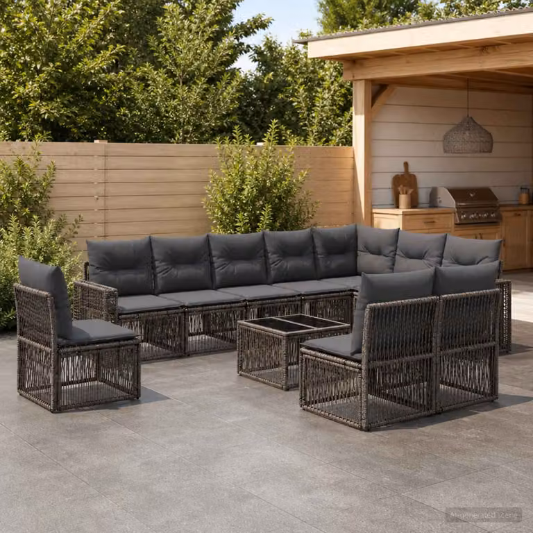 Set Divano da Giardino vidaXL 11 Pezzi in Polyrattan Grigio e Antracite con Cuscini e Tavolino