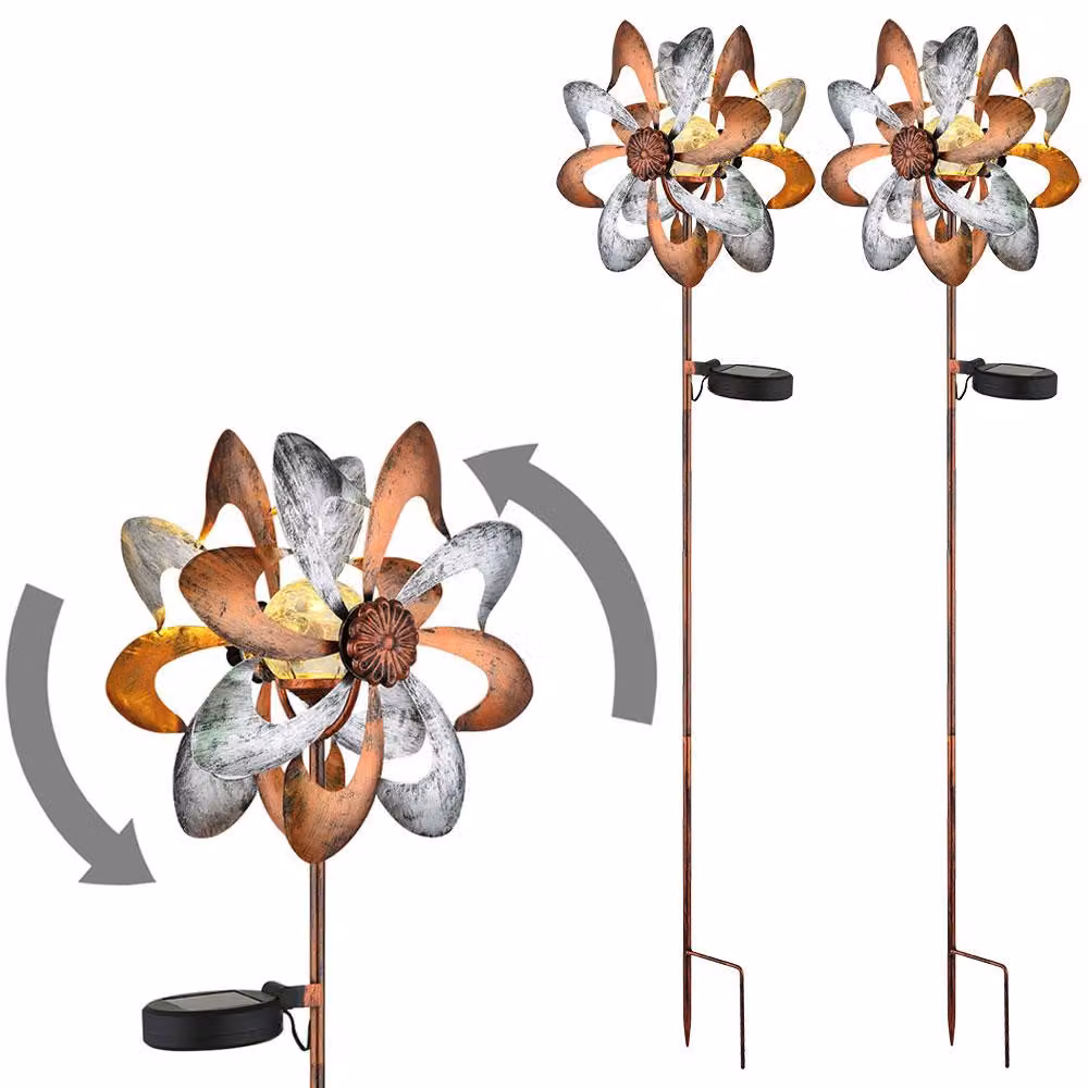 Set da 2 luci solari a LED con girandola e picchetto, oro-argento, H 92 cm