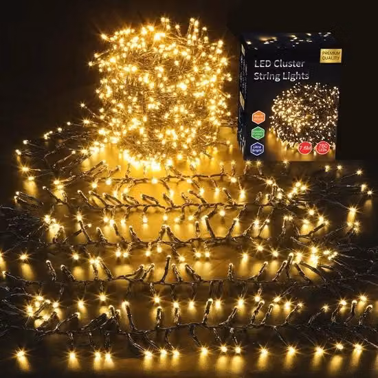 Illuminazione di Natale 760 LED luce calda bianca cluster catena di luce fascia catena di luce esterno - presa interna - 8 modalità - 76 m impermeabile - funzione di memoria - Festa di Natale party giardino balcone
