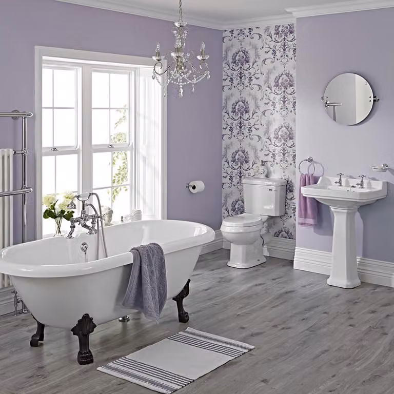 Set Bagno con Vasca Freestanding, Lavabo Su Colonna, Sanitario WC Monoblocco e Rubinetteria - Carlton