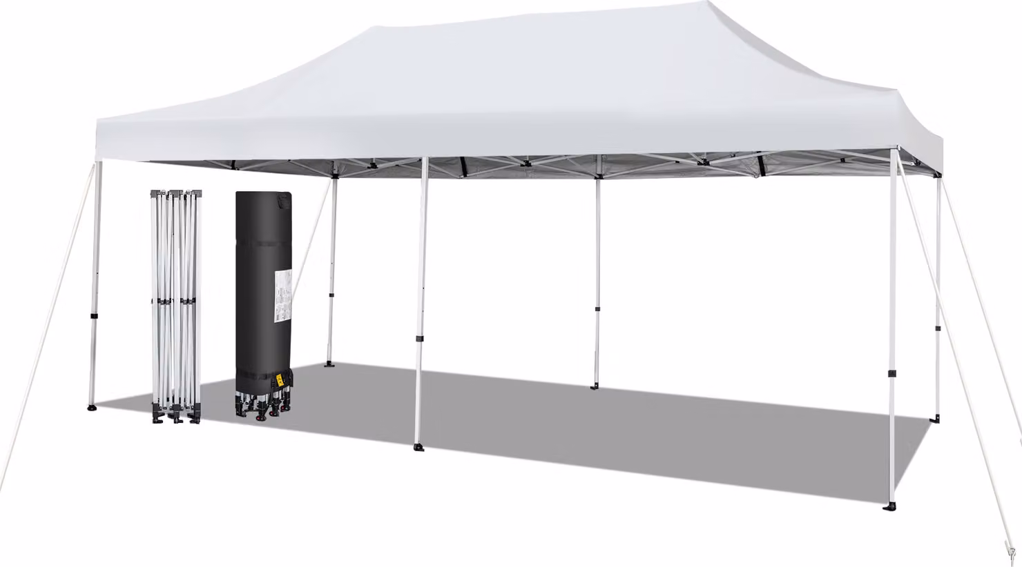 COSTWAY 3x6m gazebo pieghevole, gazebo con ruote, protezione UV 50+, impermeabile, robusto gazebo per feste, gazebo pop up da giardino per festival, feste, giardino, bianco