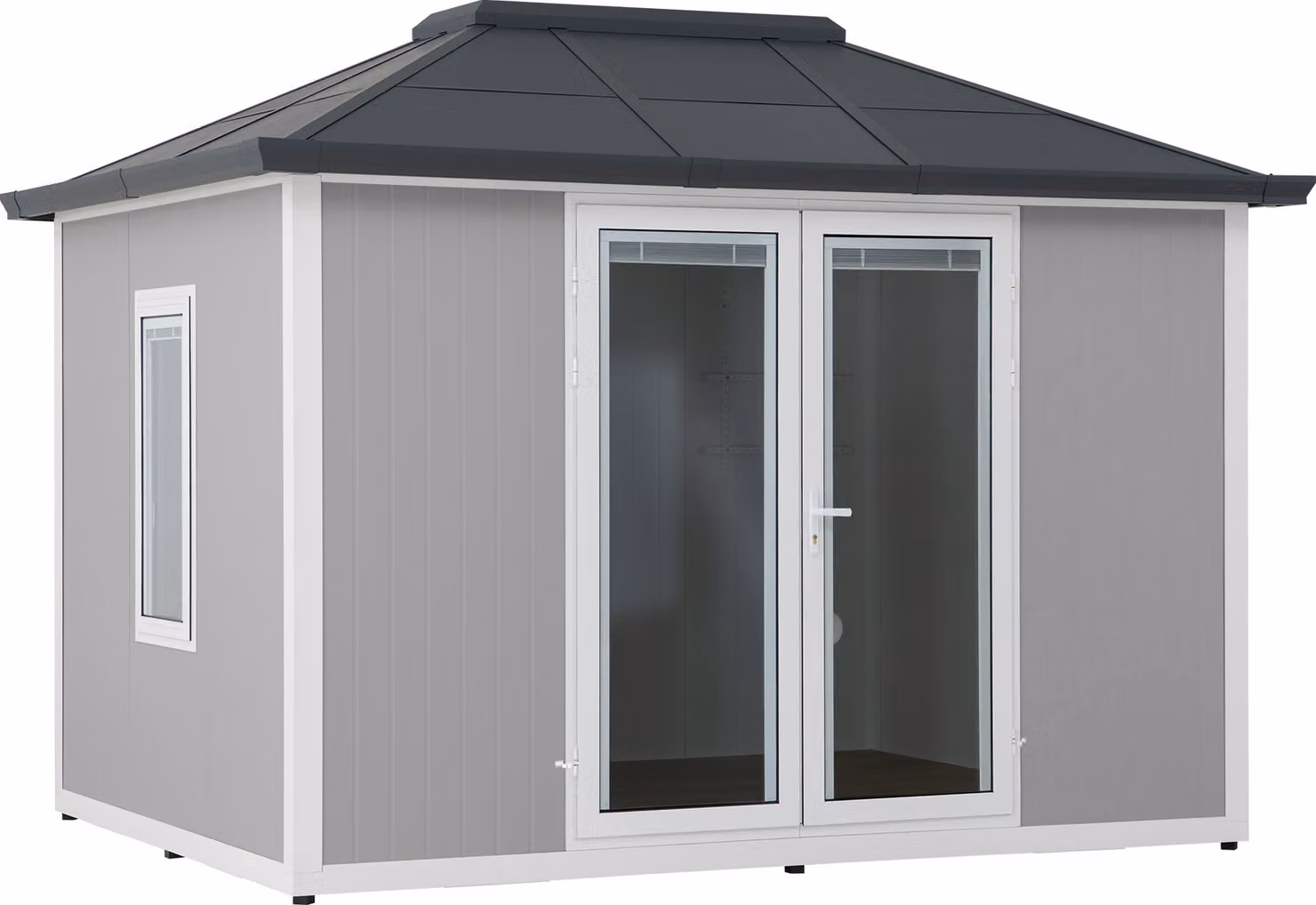 Capanno da giardino Sunjoy in alluminio/acciaio 3x4 RIGA - 302cm x 386cm, grigio