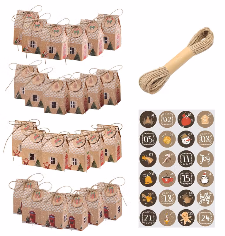 Calendario dell'Avvento da 24 elementi – Set di scatole natalizie fai-da-te con accessori