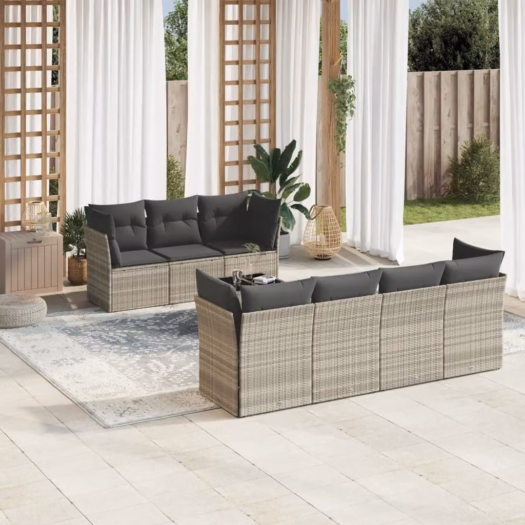 Maison Exclusive - Set Divano da Giardino 8pz con Cuscini Grigio Chiaro Polyrattan