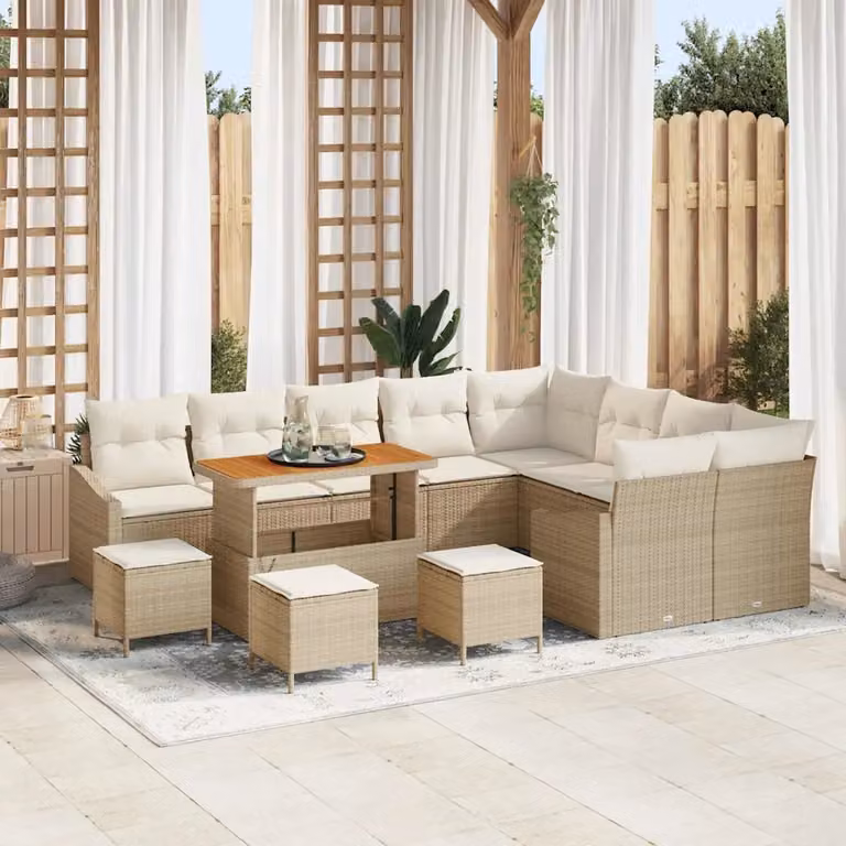 Set Divano da Giardino vidaXL 13 pz in Polyrattan Beige con Cuscini e Tavolino