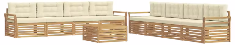 Set di divani da esterno, 9 pezzi, bianco e crema