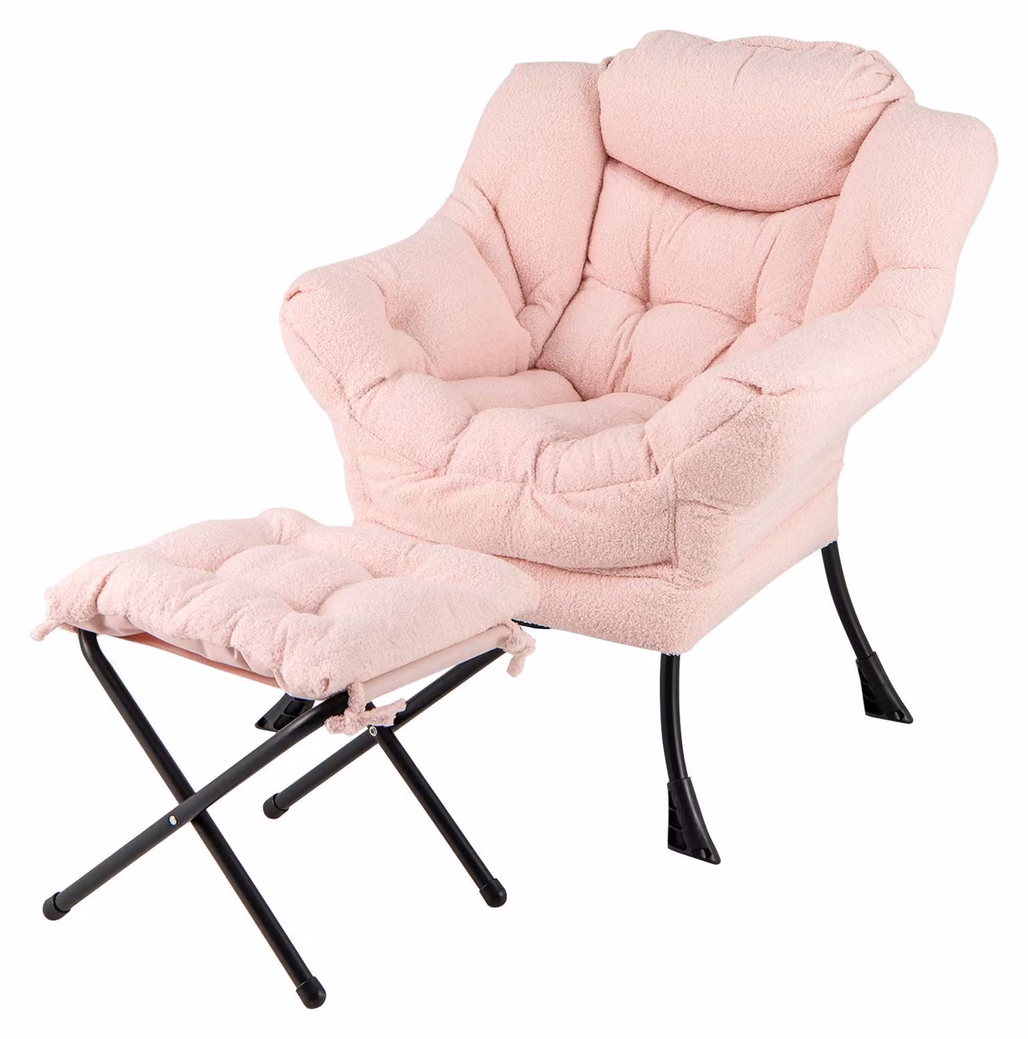 Poltrona COSTWAY con poggiapiedi, poltrona reclinabile con braccioli, tasca laterale e poggiapiedi, poltrona lounge, poltrona da TV, poltrona imbottita con orecchie, rosa peluche
