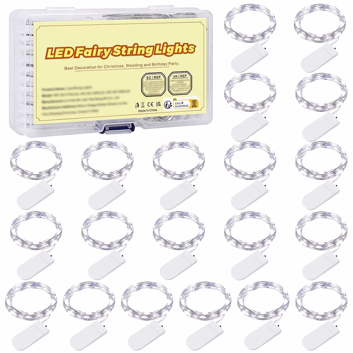 Catena luminosa, set da 20 elementi, lunghezza 1 metro, 10 LED, luce bianco caldo, alimentazione a batteria