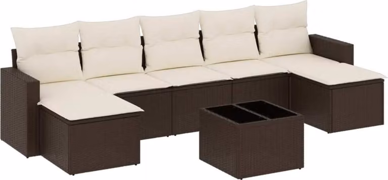 Set Divani da Giardino 8 pz con Cuscini Marrone in Polyrattan
