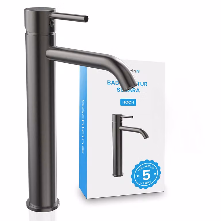 Miscelatore per bagno alto Bächlein Susara con bocca curva antracite - versione alta
