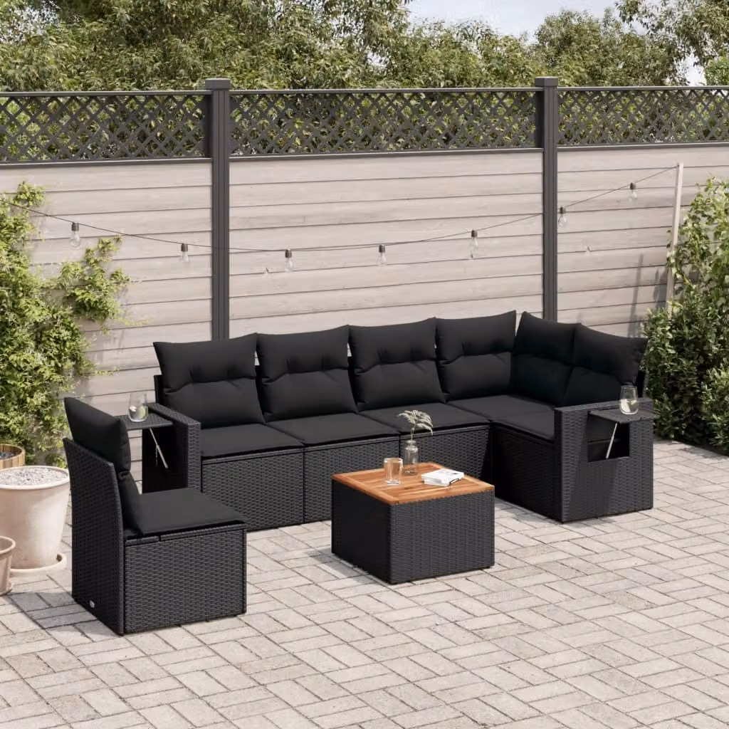 Maison Exclusive - Set Divani da Giardino con Cuscini 7pz Nero Polyrattan