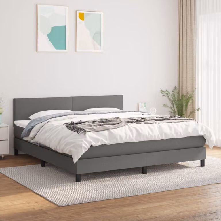 The Living Store Letto a molle con materasso grigio scuro 180x200 cm in tessuto