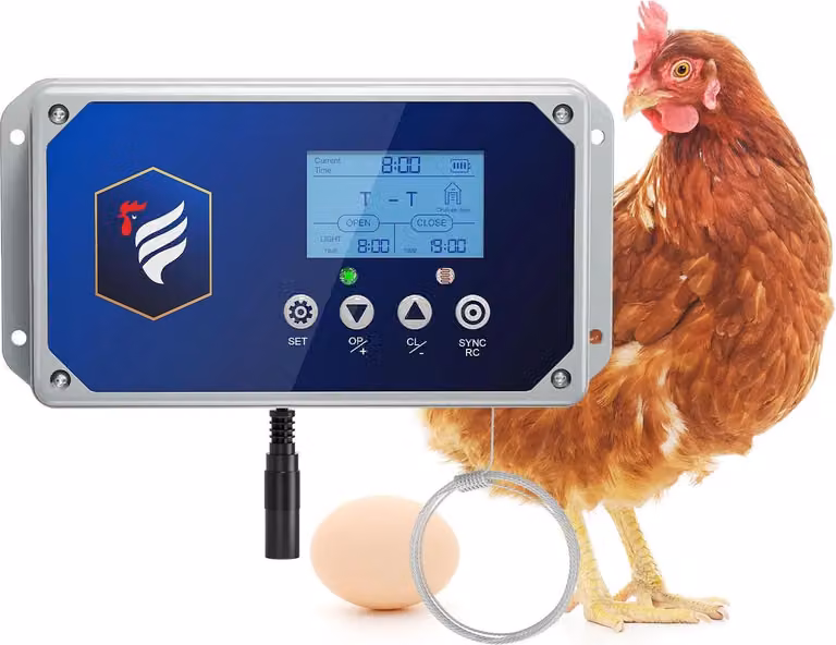 Scorrimento automatico per pollai - Apriporta - Spina UE 220 V - 2 telecomandi 40 m - 4 modalità - Motore potenziato 2025 - Bianco