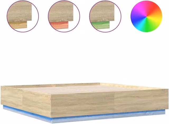 Letto matrimoniale | Letto per adulti | Giroletto Cassetti Luci LED Sonoma 200x200 cm Legno Multistrato