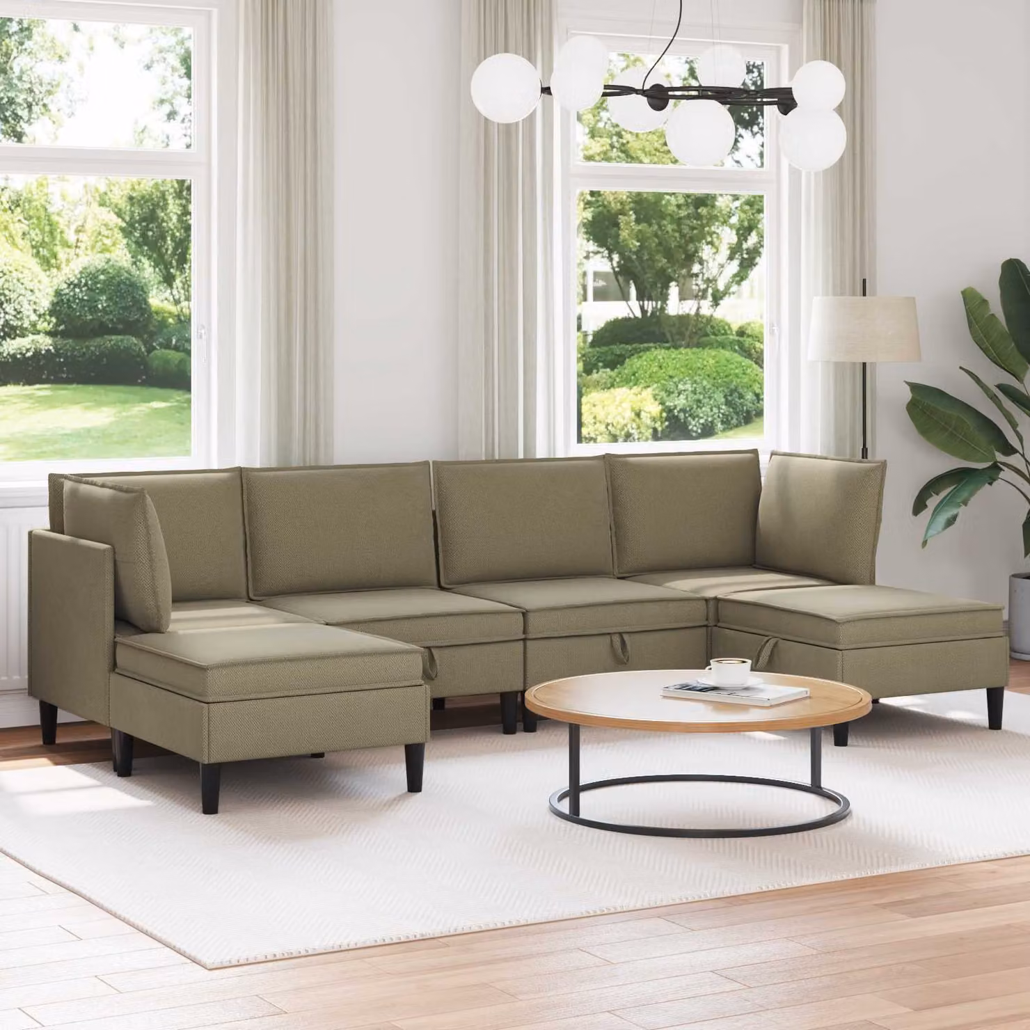 Set di mobili per il soggiorno moderno vidaXL composto da 6 pezzi in tessuto con design a L e cuscini inclusi