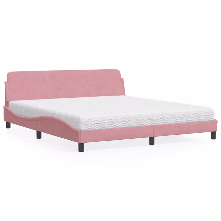 Letto con Materasso Dover vidaXL in Velluto Rosa e Bianco L/P/H: 180 x 200 x 185 cm