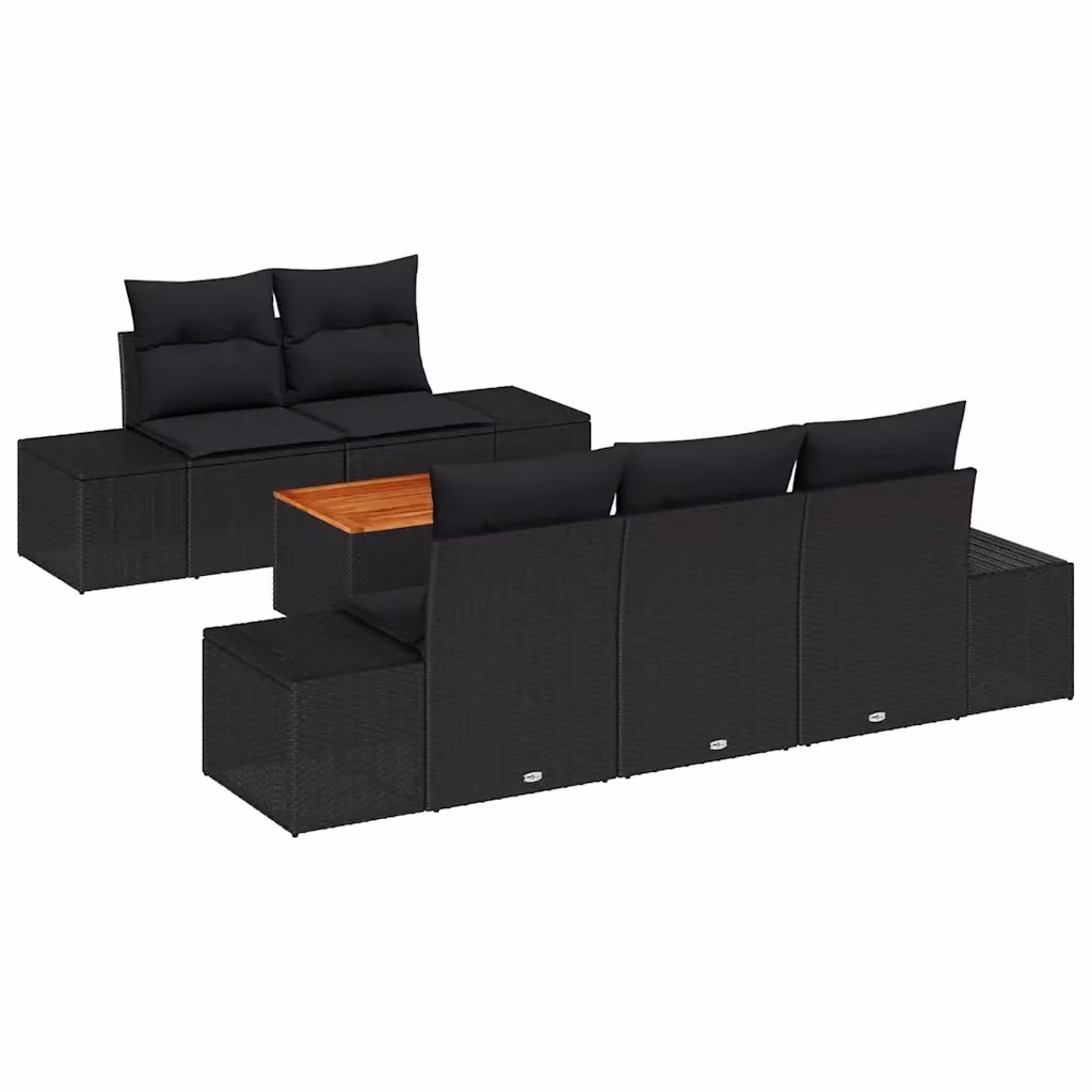 Set Divano da Giardino a L vidaXL in Polyrattan Nero con Cuscini e Tavolino da Esterno – 2