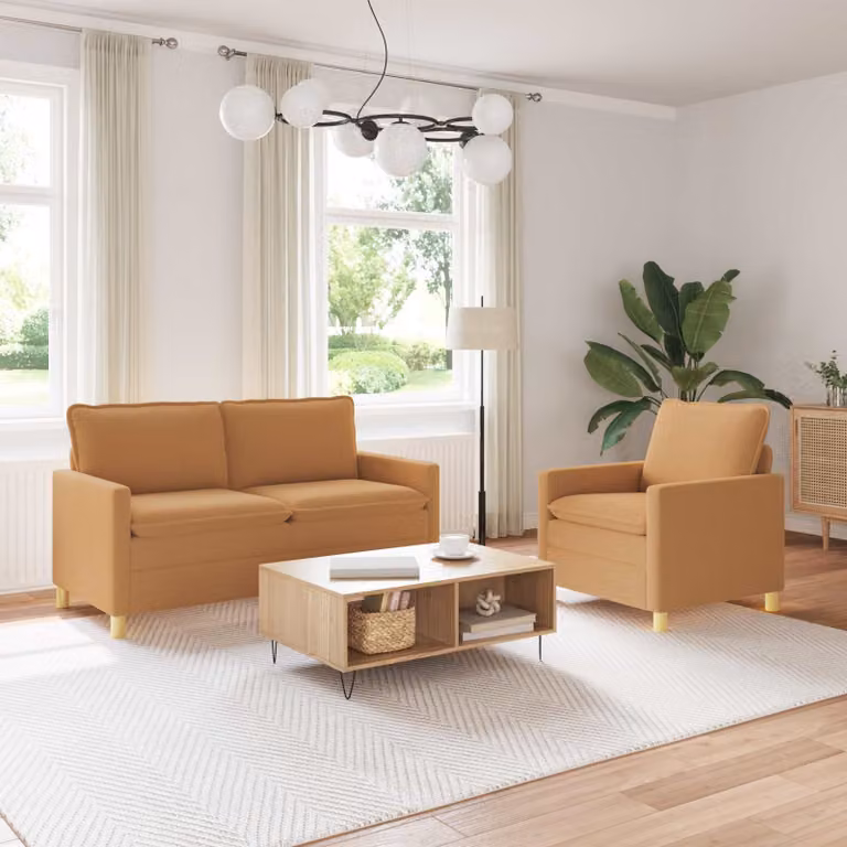 Set di 2 divani moderni vidaXL in tessuto beige con struttura in metallo e coperture rimovibili