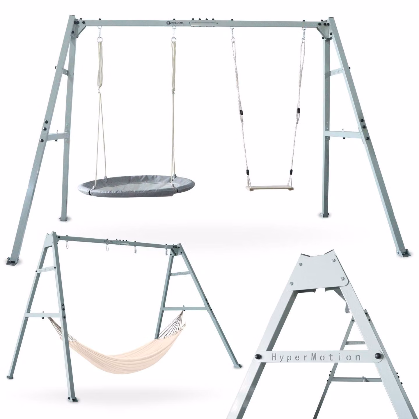 Altalena doppia con accessori - struttura in acciaio, nido per bambini, altalena, amaca