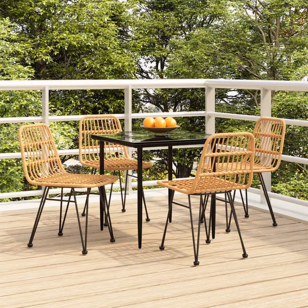 Set da pranzo da giardino vidaXL in 5 pezzi in polyrattan nero con tavolo in vetro e sedie moderne