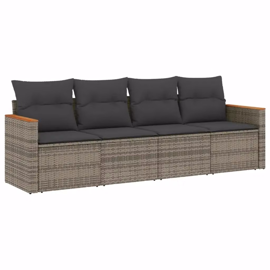 vidaXL Set Divani da Giardino 4 Pezzi in Polyrattan Grigio con Cuscini Imbottiti e Rivestimenti Rimovibili – 2