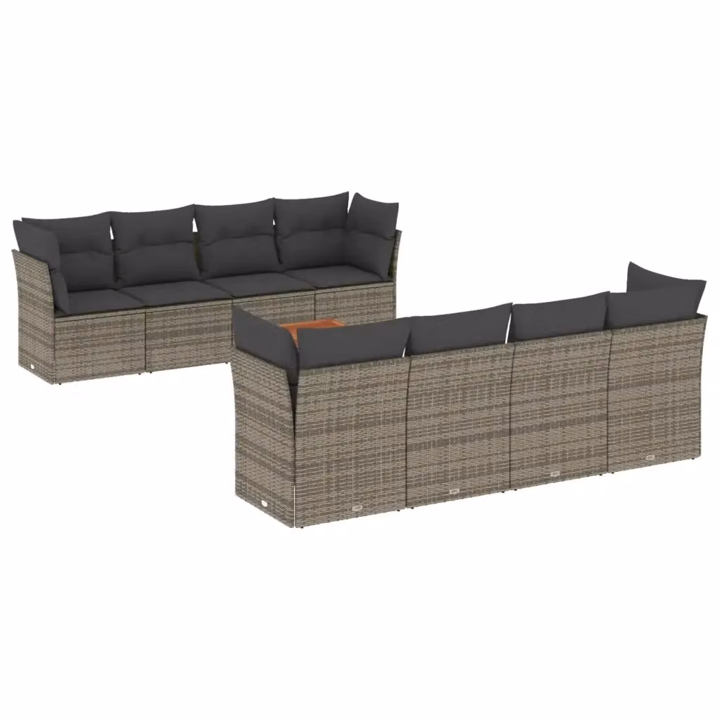 vidaXL Set Divano da Giardino a L in Polyrattan Grigio con 9 Pezzi e Cuscini Imbottiti – 2