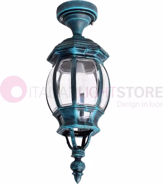 ENEA Plafoniera a Soffitto in Alluminio Lampada per Esterno Classica NERO-VERDE