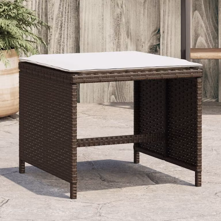 Set di 4 sgabelli da giardino vidaXL in polyrattan marrone con cuscini bianchi L/P/H: 40 x 40 x 35 cm