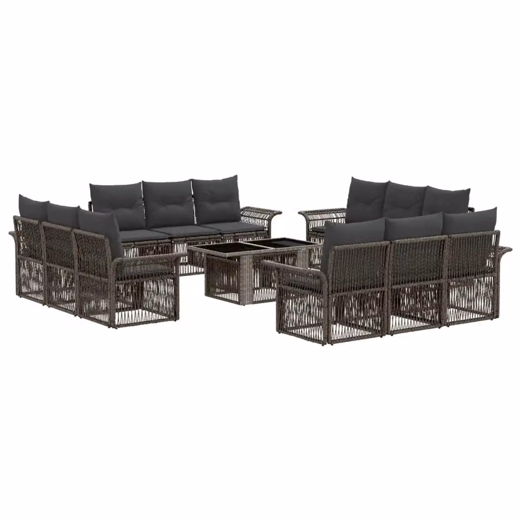Set Divano da Giardino vidaXL 13 Pezzi in Polyrattan Grigio e Grigio Scuro con Cuscini e Tavolino – 2