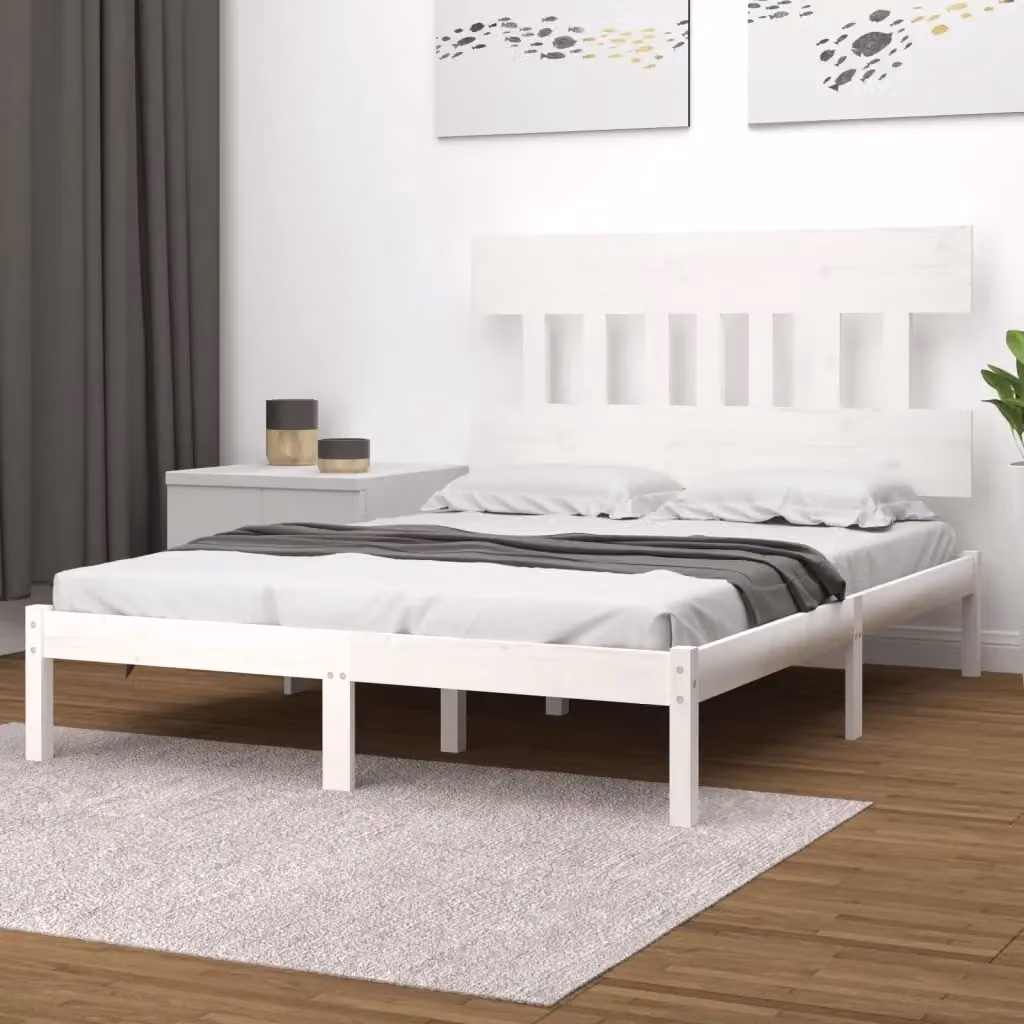 Letto matrimoniale per adulti in legno massello di pino bianco laccato L/P/H: 200 x 200 x 205,5 cm – 2