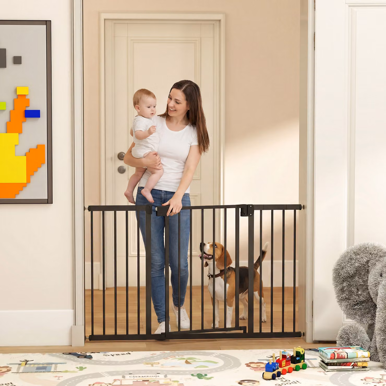Cancelletto di Sicurezza PawHut per Cani e Bambini in Metallo Bianco, Installazione a Pressione, Altezza Regolabile da 76 a 130 cm – 2