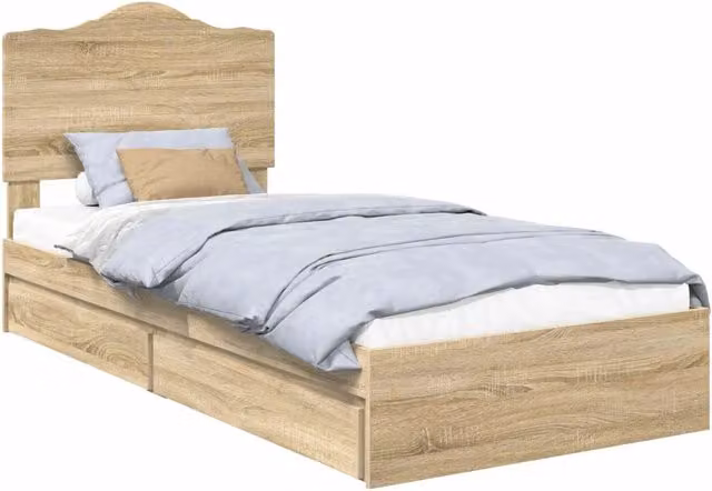 Letto singolo | Letto per adulti | Letto con Contenitore con testiera Rovere Sonoma 100 x 200 cm